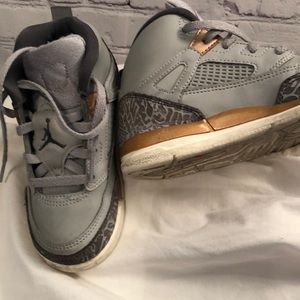 Toddler Jordan’s- gray and gold 9c